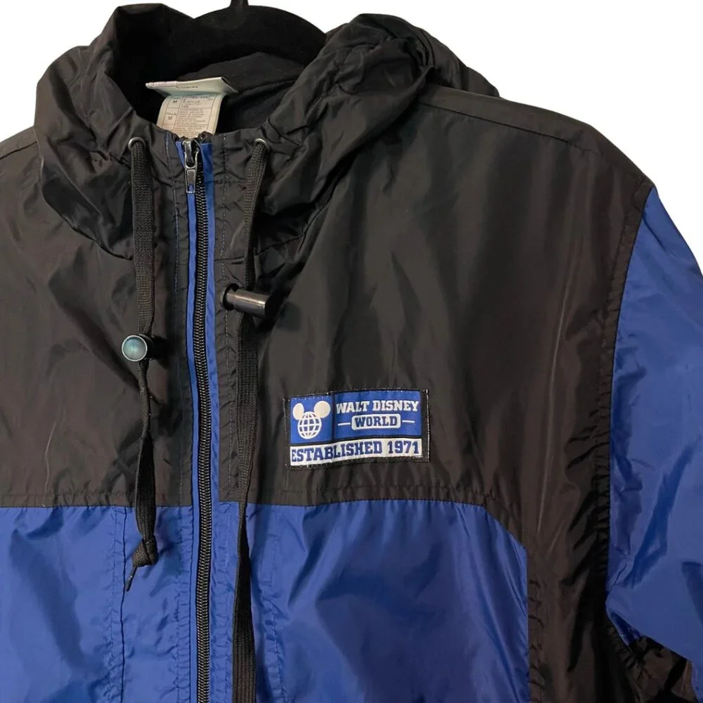 Walt Disney World 1971 Lined Windbreaker Jacket with Hood | Blue Black | Medium